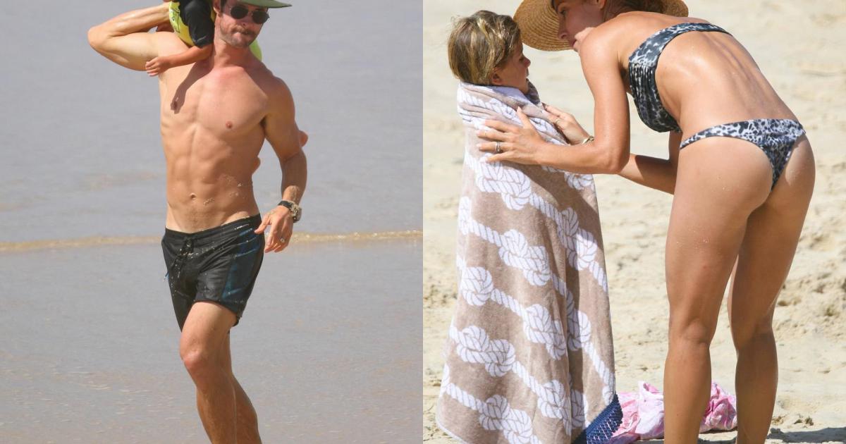 Mải trông con vợ Thor Chris Hemsworth bị tuột bikini hớ hênh vòng 3